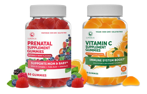 Paquete De Gomitas Prenatales Y De Vitamina C, Sin Omg, Sin