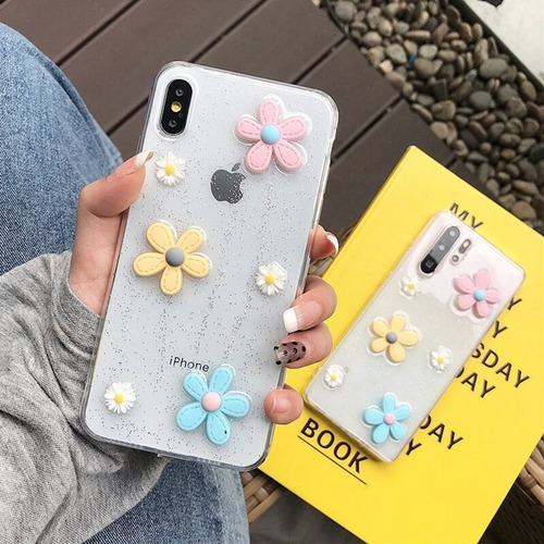 Funda Para Samsung A55 Flores Margaritas 3d Brillo + Mica 9d
