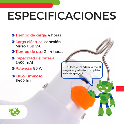 Foco Led Lámpara Portátil Recargable Carga Usb De 80 W