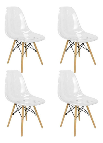 Kit 4 Cadeiras Charles Eames Cristal Eiffel Wood Designer