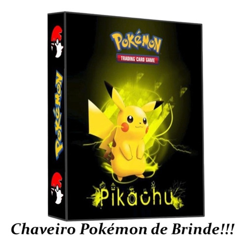 Pasta Álbum Fichário Pokemon + 20 Folhas + 6 Cards + Brinde Estampa 6 - Pikachu E Ash (fx)