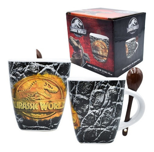 Taza Cuchara Ceramica Jurassic World / Park Dinosaurio 440ml