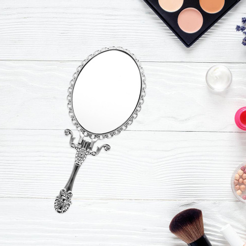 Espejo De Maquillaje Metálico Portátil Con Mango Para Mujer