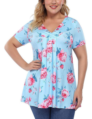 Camiseta Holgada Con Cuello En V Y Cintura Alta Para Mujer