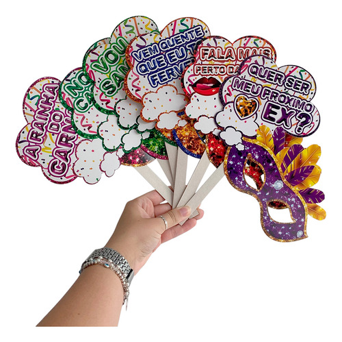 Kit 6 Plaquinhas P/ Fotos Selfie Frases Divertidas Carnaval