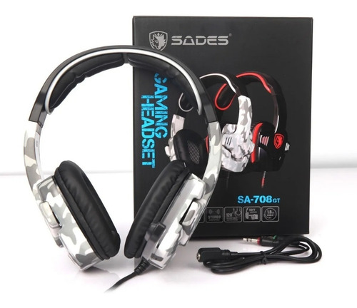 Imagen 4 de 7 de Auricular Gamer Sades Sa 708 Gt Camuflado Gris Pc Ps4
