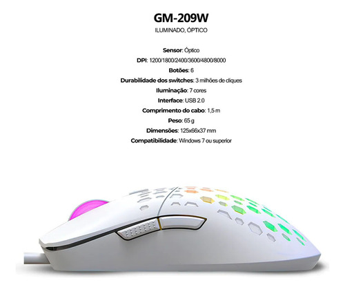 Mouse Gamer Branco Rgb 8000dpi Similar Logitech Rederagon