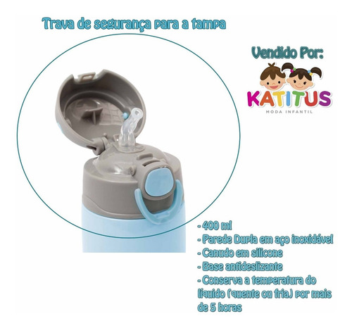 Imagem 4 de 8 de Garrafa Térmica Infantil Canudo Aço Inox 400 Ml Buba