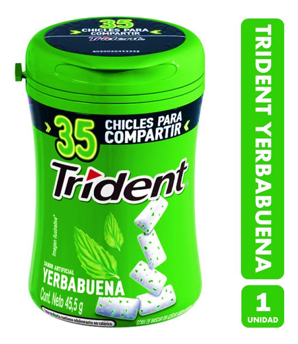 Chicle Trident Yerbabuena - Sin Azúcar (frasco Con 35 Uni)