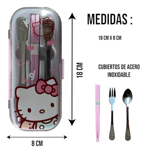 Set Estuche Portátil De Cubiertos Con Palillos/ Hello Kitty