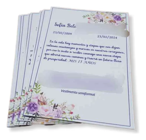 Invitaciones Tarjetas 15 Años Personalizadasx 5 Unidades