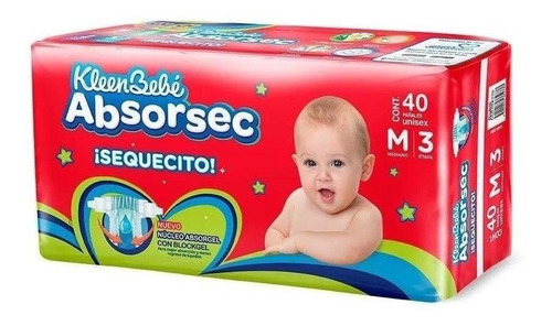 Pañales Kleenbebe Absorsec Unisex Mediano 40 Piezas Etapa 3