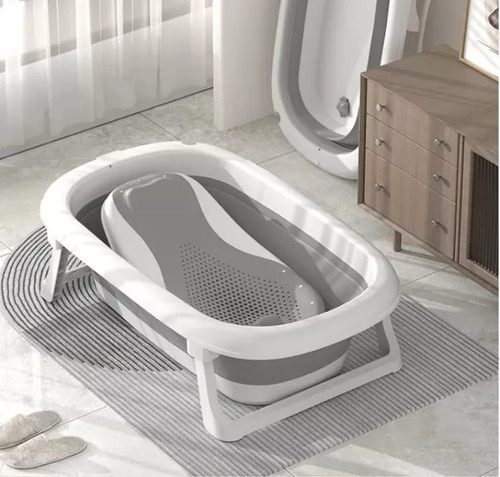 Bañera Plegable De Silicona Con Accesorios Y Silla Gris Kit Bañera
