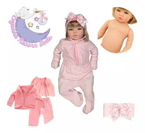 Boneca Reborn Baby Kiss Loira Bebê Corpo Inteiro de Silicone