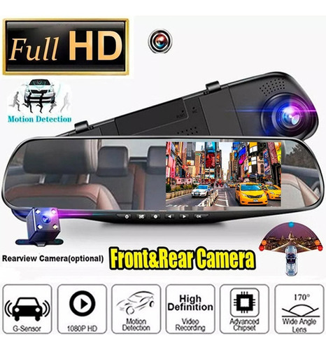 Espejo Retrovisor Dvr Universal 2 Camaras Delantera Reversa
