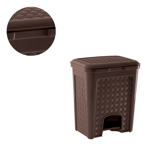 Imagen 5 de 10 de Tarro De Residuos Rattan Con Pedal 13 Lts Chocolate