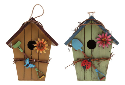 2x Country Cottages Hanging Wooden Birdhouse