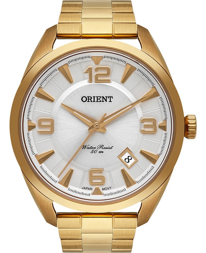 Relógio Orient Masculino Dourado A Prova D'água Em 24h Cor Do Fundo Branco