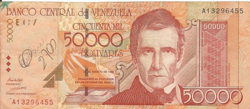 Billete De 50.000 Bs. De 1998 Primera Serie A13296455 (Usado)