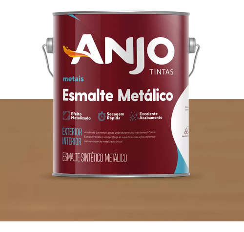 Tinta Esmalte Sintético Metálico Plus 3,6 Litros Para Ferro Direto Na Ferrugem Com Base Solvente E Secagem Rápida Anjo Cor Ouro Talismã
