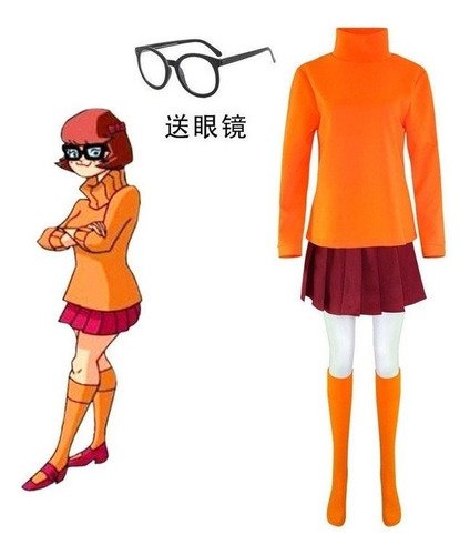 Scooby-doo Velma Conjunto De Traje De Cosplay Naranja B