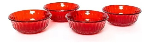 Set X4 Bowls De Postre Color Rojo Vidrio