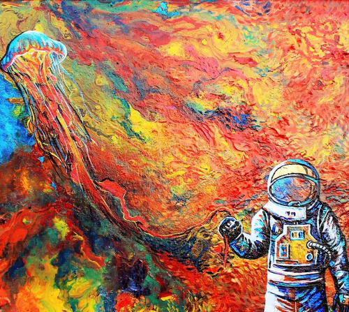 Cuadro De Astronauta 80x80 Tela Canvas