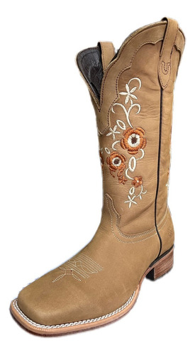 Bota Vaquera De Dama 3748 Camel Caballo Dorado 