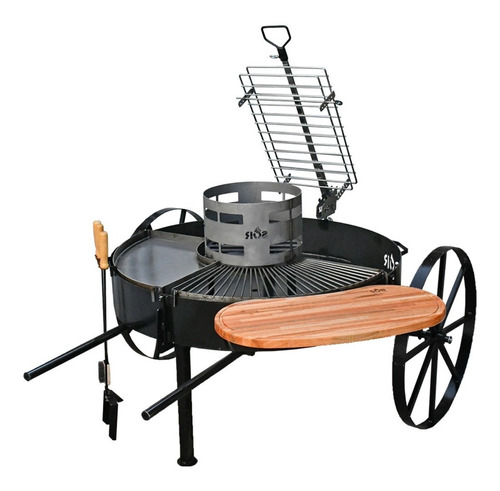 Asador Fogonero Parrilla Con Ruedas Estaca Libro Ø120cm Sor