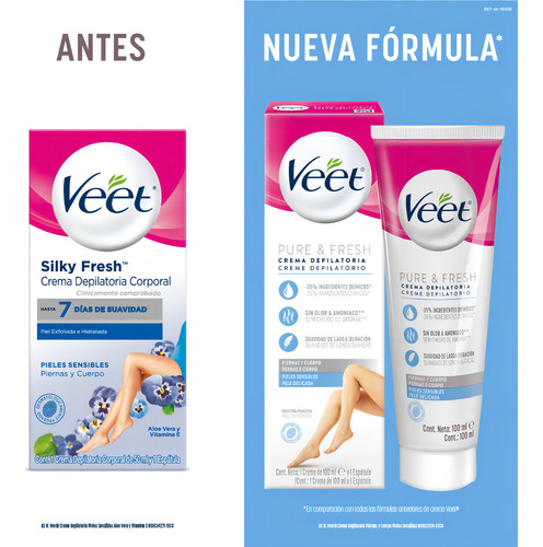 Crema Depilatoria Veet Pure & Fresh Piel Sensible 100ml + Espatúla