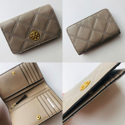 Cartera Tory Burch Willa Bifold Medium Gris Claro Granulado