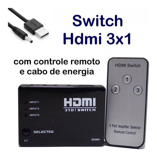 Imagem 4 de 10 de Chave Seletora Switch Hdmi 3 Ent 1 Saída Controle Mxt Rm501