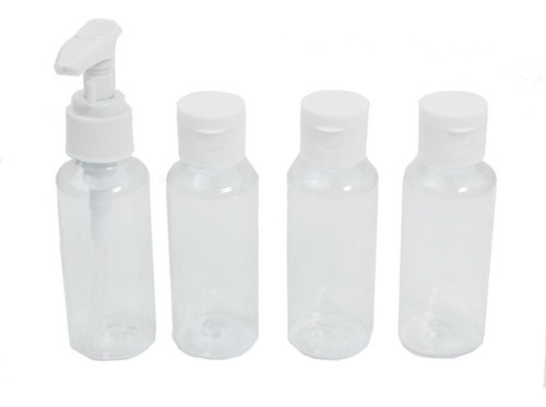 Kit Dispensador Para Viagem 4 Pçs 50ml Plástico Bico Branco