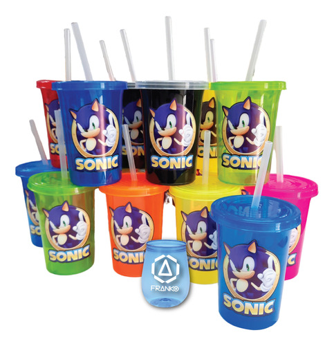 Vasos Decorados Sonic 20 Pzas Reusable Con Popote