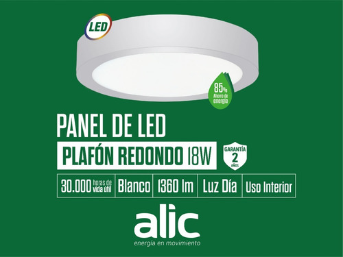 Imagen 5 de 5 de Aplique Plafon Led 18w Redondo Luz Fría Superficial