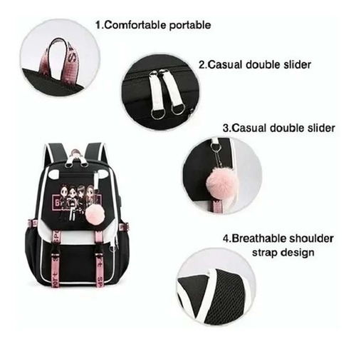 Imagen 4 de 8 de 9 Piezas Para Kpop Blackpink Mochila Juvenil Coreana Para Ni
