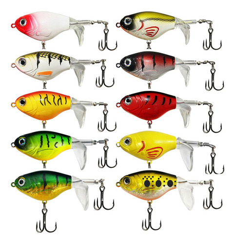 Rtgse - 10 Señuelos De Pesca Con Cola Giratoria Flotante Par