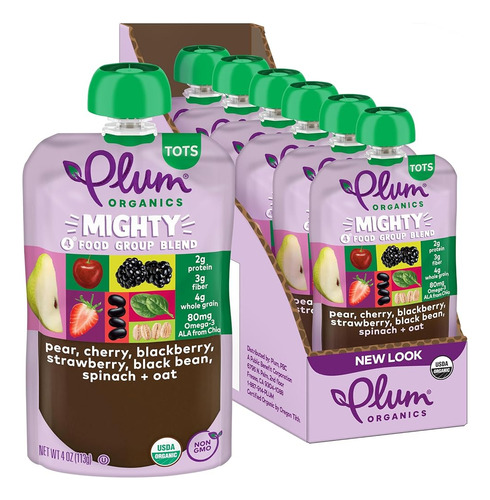 Plum Organics Mighty 4 Organic Toddler Food - Pera, Cereza, 