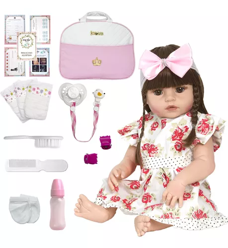 Boneca Reborn Realista Fofa 20 Itens Bolsa Maternidade Banho