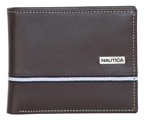 Nautica Cartera Plegable De Cuero Para Hombre Con 9 Ranuras,