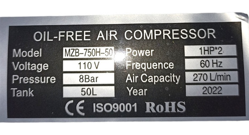 Imagen 8 de 8 de Compresor Libre De Aceite 50 Lts 1500w 110v Odontologia