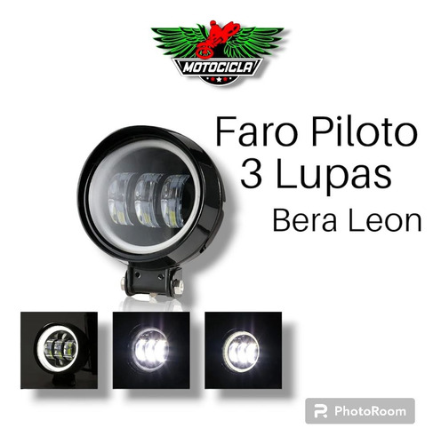 Faro Piloto 3 Lupas Moto Bera Leon 