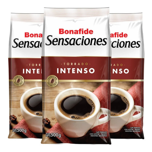 Café Bonafide Sensaciones Torrado Intenso Pack X 3 X 500g.