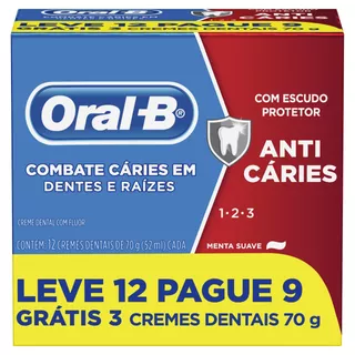Pasta de dentes Oral-B 1.2.3 Anticáries em creme sem glúten pacote x 12 70 g