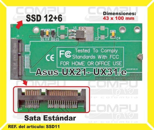 Adaptador De Ssd Asus Ux21 A Sata Ref: Ssd11 Computoys Sas