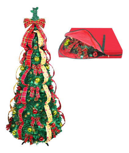 Árbol De Navidad Decorado 180 Cm Luces Soporte Y Adornos