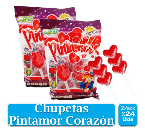 Chupetas Labios Rojos Doble Corazon X40 Unid