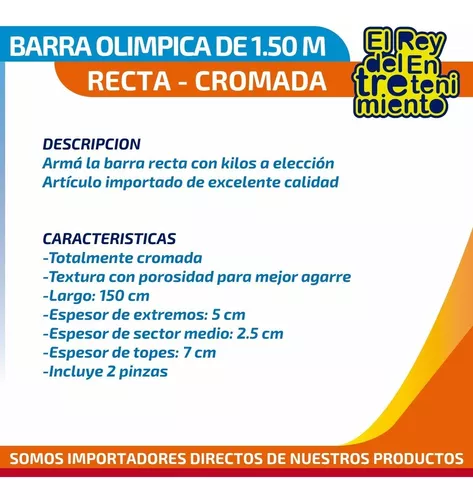 Barra Olímpica 1.50mts Profesional Crossfit Pesas — El Rey del