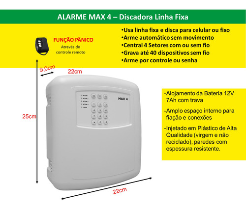 Kit Central Alarme Max4 Completo Configurado 2m1ivp Sem Fio