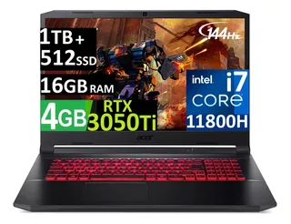 Acer Nitro 5 Ci7-11800h 16gb 1tb+512gb Ssd Rtx3050ti 4gb W11